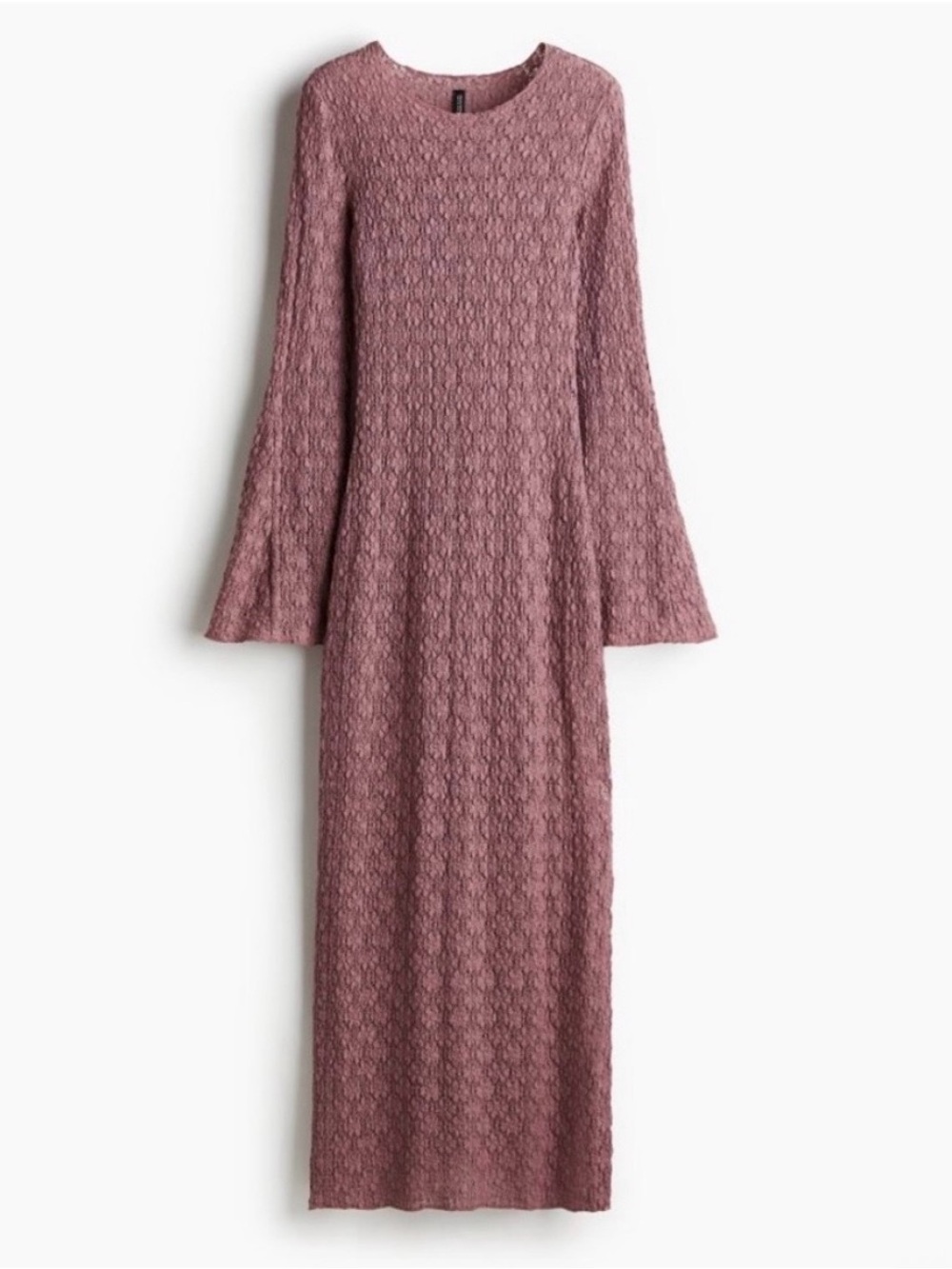 H&M Textured Bell-Sleeve Bodycon Dress with Slit in Dusty Rose